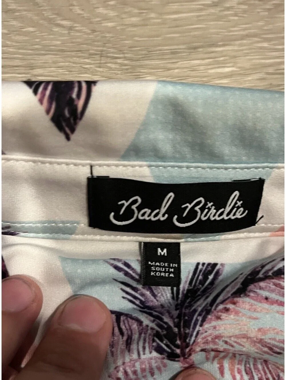 Bad Birdie Cali Golf Polo Mens M Pastel Palm Tree Geometric Performance